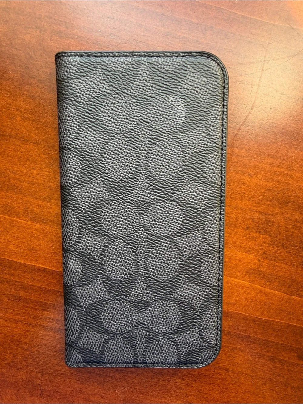 Coach iPhone 16 Pro Max Black Leather Wallet Phone Case
